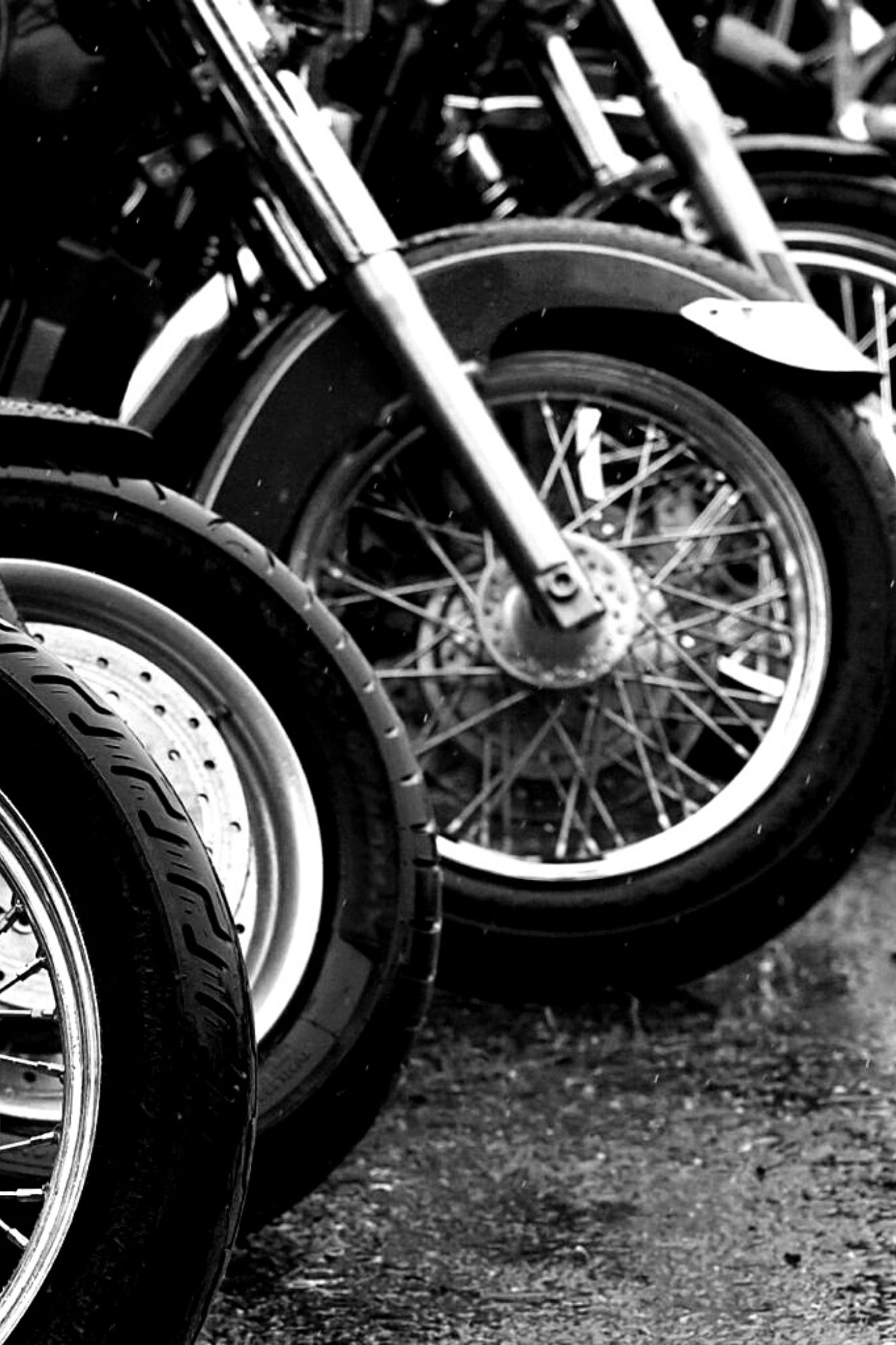 close up on training motorcycles front tires
